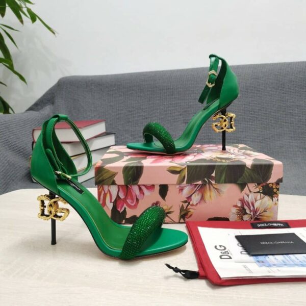 Dolce & Gabbana Patent Sandals With Satin Green For Women DG Shoes