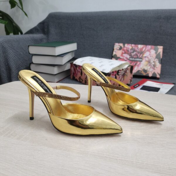 Dolce & Gabbana Polished Mules With Embroidery Gold For Women DG Shoes