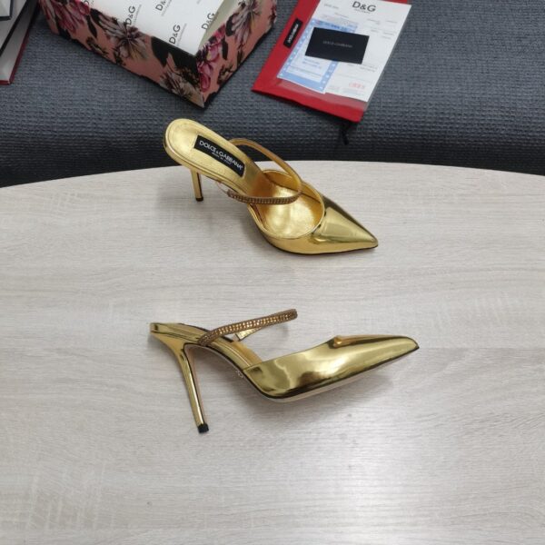 Dolce & Gabbana Polished Mules With Embroidery Gold For Women DG Shoes