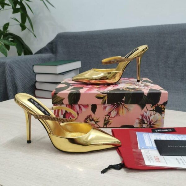 Dolce & Gabbana Polished Mules With Embroidery Gold For Women DG Shoes