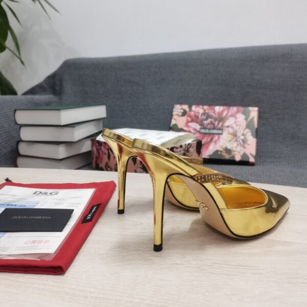 Dolce & Gabbana Polished Mules With Embroidery Gold For Women DG Shoes