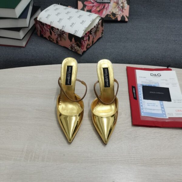 Dolce & Gabbana Polished Mules With Embroidery Gold For Women DG Shoes