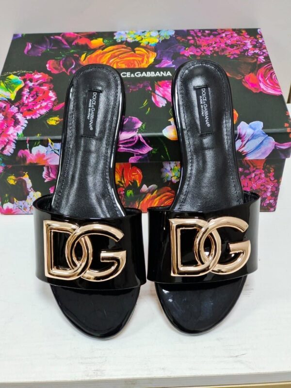 Dolce & Gabbana Polished Sliders With DG Logo Black For Women DG Shoes