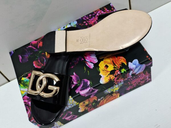 Dolce & Gabbana Polished Sliders With DG Logo Black For Women DG Shoes