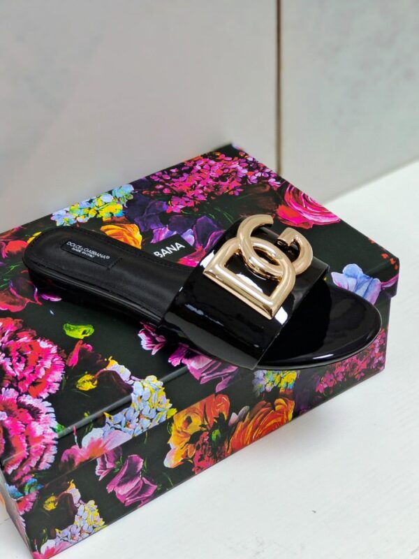 Dolce & Gabbana Polished Sliders With DG Logo Black For Women DG Shoes