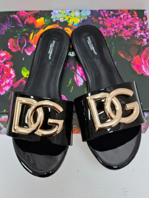 Dolce & Gabbana Polished Sliders With DG Logo Black For Women DG Shoes