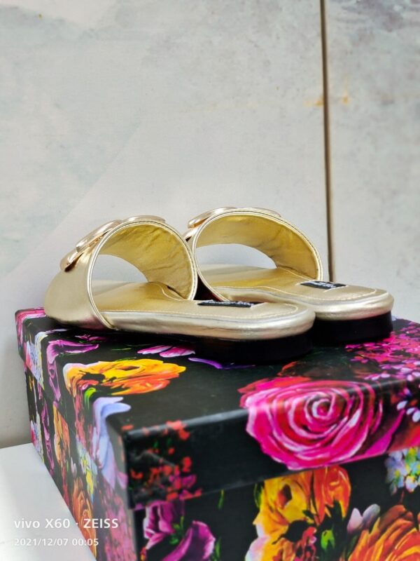 Dolce & Gabbana Polished Sliders With DG Logo Gold For Women DG Shoes