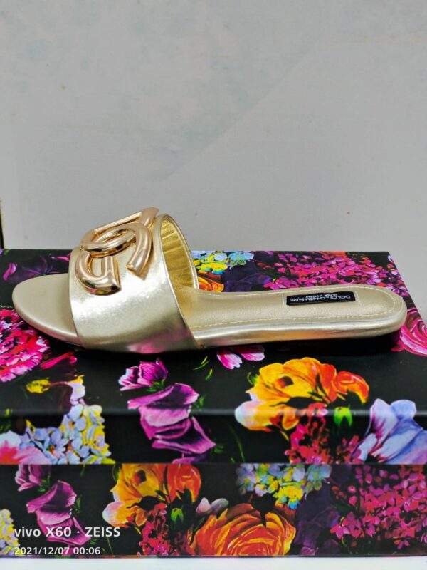 Dolce & Gabbana Polished Sliders With DG Logo Gold For Women DG Shoes