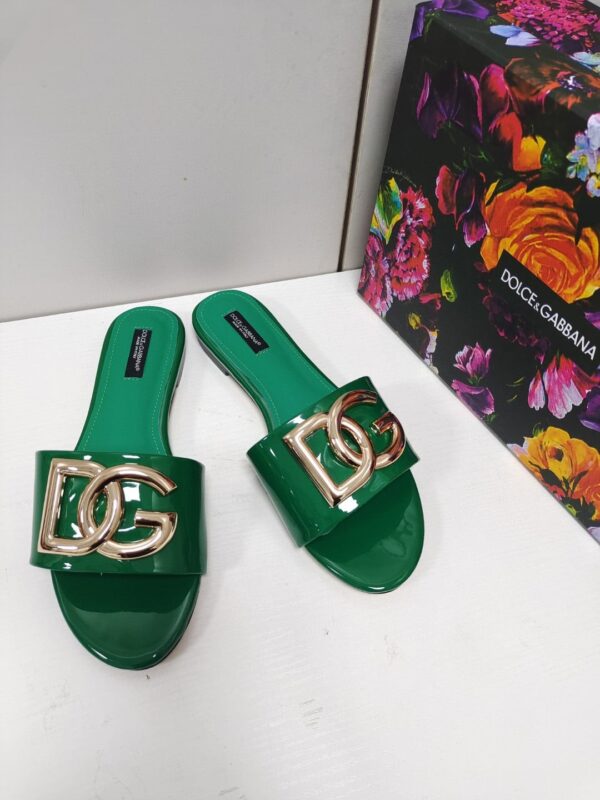 Dolce & Gabbana Polished Sliders With DG Logo Green For Women DG Shoes