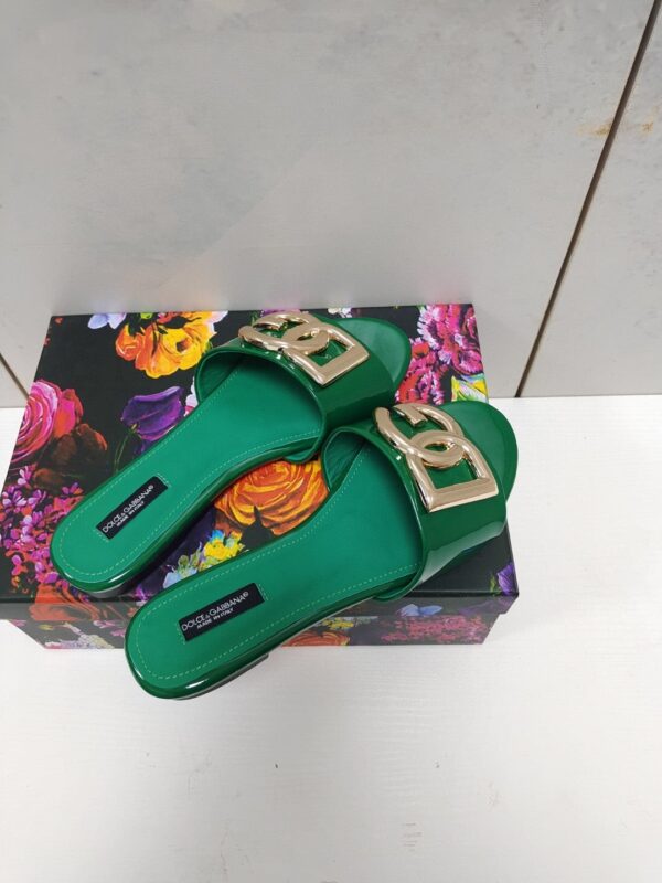 Dolce & Gabbana Polished Sliders With DG Logo Green For Women DG Shoes