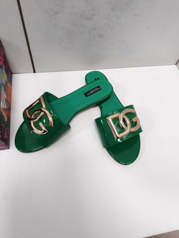 Dolce & Gabbana Polished Sliders With DG Logo Green For Women DG Shoes