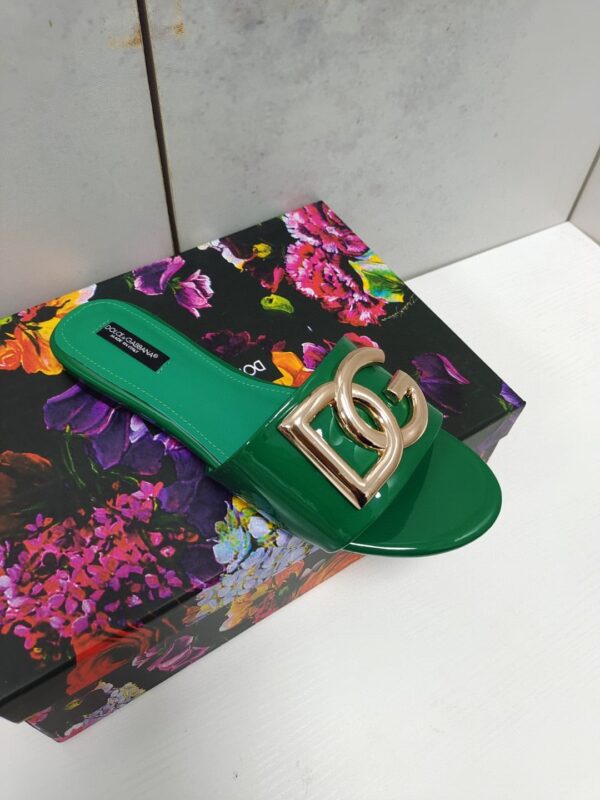 Dolce & Gabbana Polished Sliders With DG Logo Green For Women DG Shoes