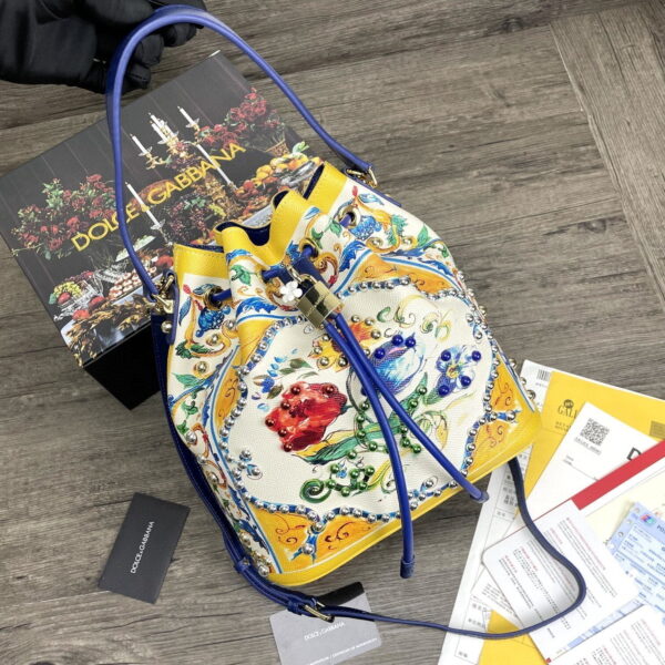 Dolce & Gabbana Print Crespo Bucket Bag Multicolor With Branded Plate For Women DG Bag