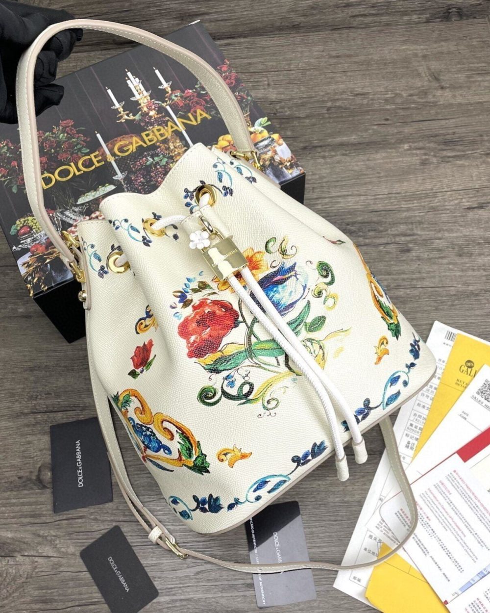 Dolce & Gabbana Print Crespo Bucket Bag Multicolor With Branded Plate For Women DG Bag