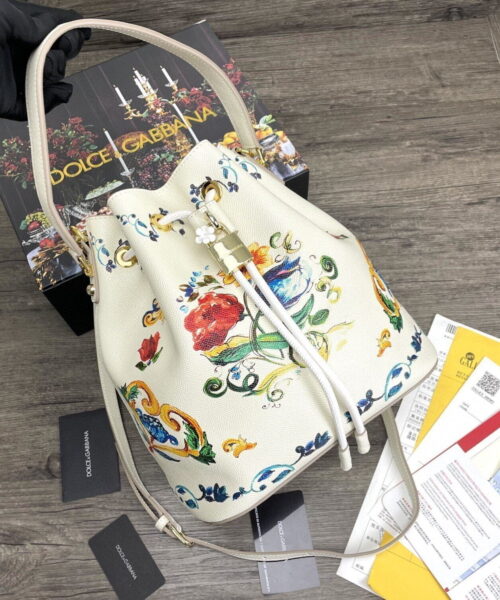 Dolce & Gabbana Print Crespo Bucket Bag Multicolor With Branded Plate For Women DG Bag