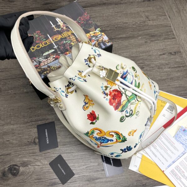 Dolce & Gabbana Print Crespo Bucket Bag Multicolor With Branded Plate For Women DG Bag
