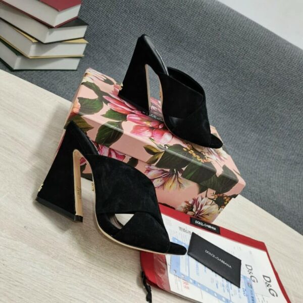 Dolce & Gabbana Satin Mules With Geometric Heel Black For Women DG Shoes CR1203A763080999