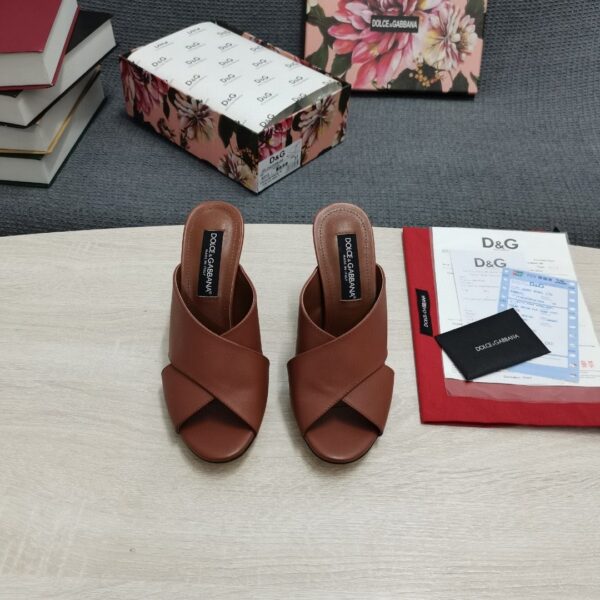 Dolce & Gabbana Satin Mules With Geometric Heel Brown For Women DG Shoes
