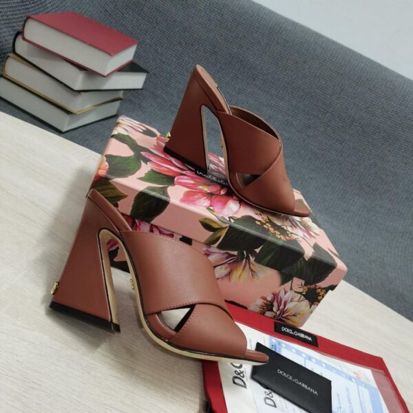 Dolce & Gabbana Satin Mules With Geometric Heel Brown For Women DG Shoes