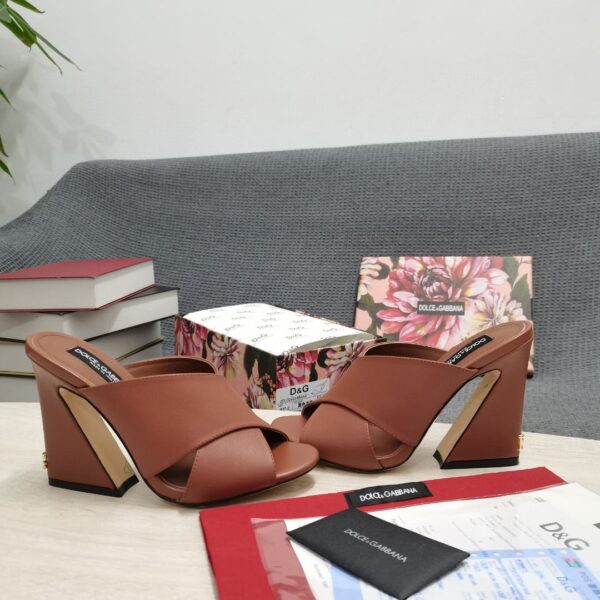 Dolce & Gabbana Satin Mules With Geometric Heel Brown For Women DG Shoes