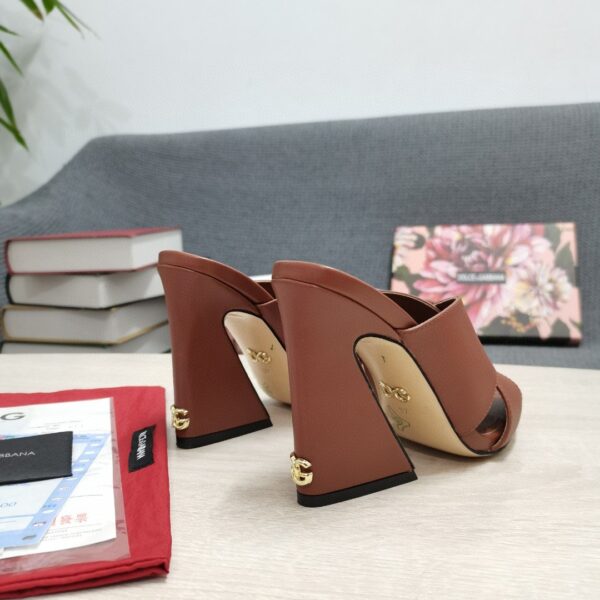 Dolce & Gabbana Satin Mules With Geometric Heel Brown For Women DG Shoes