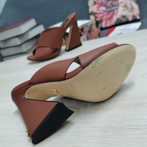 Dolce & Gabbana Satin Mules With Geometric Heel Brown For Women DG Shoes