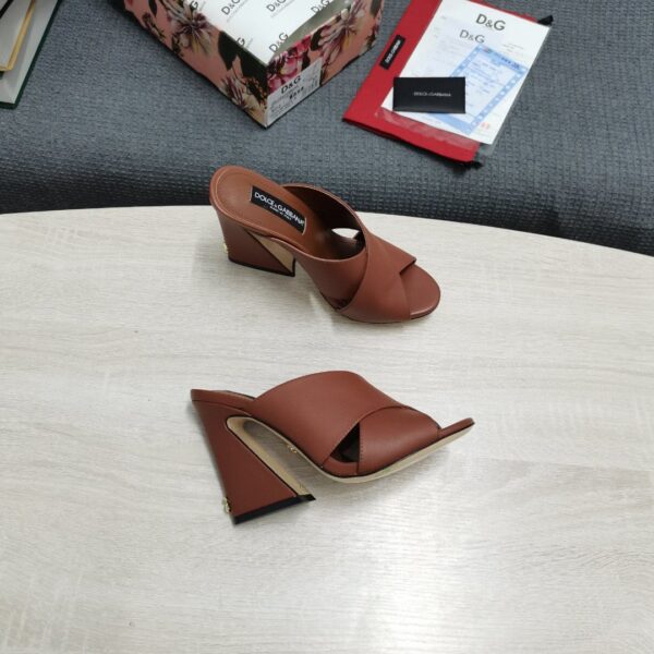 Dolce & Gabbana Satin Mules With Geometric Heel Brown For Women DG Shoes