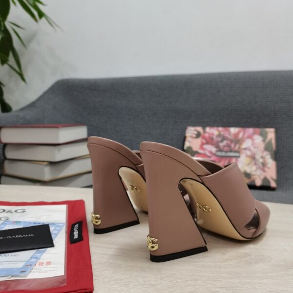 Dolce & Gabbana Satin Mules With Geometric Heel Dust Pink For Women DG Shoes