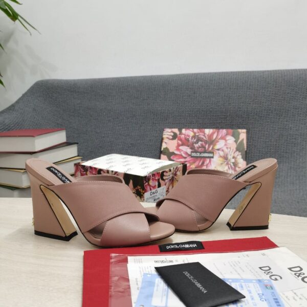 Dolce & Gabbana Satin Mules With Geometric Heel Dust Pink For Women DG Shoes