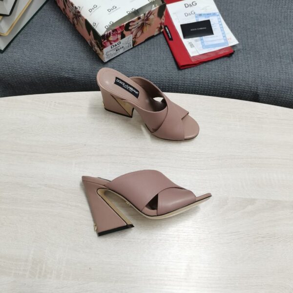 Dolce & Gabbana Satin Mules With Geometric Heel Dust Pink For Women DG Shoes