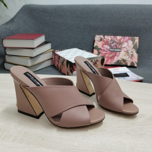 Dolce & Gabbana Satin Mules With Geometric Heel Dust Pink For Women DG Shoes