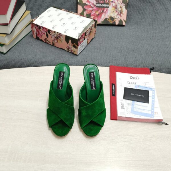 Dolce & Gabbana Satin Mules With Geometric Heel Green For Women DG Shoes
