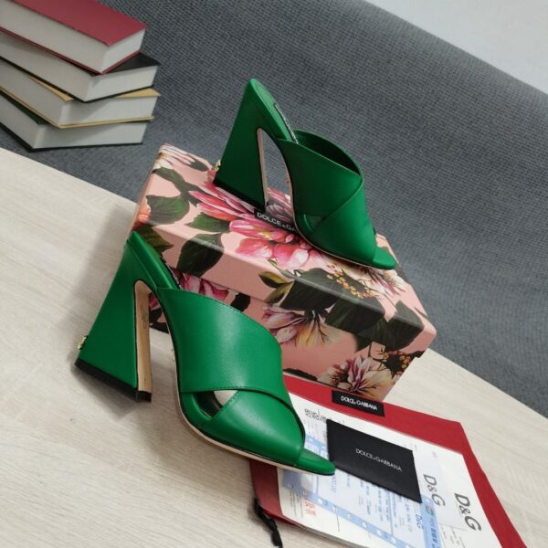 Dolce & Gabbana Satin Mules With Geometric Heel Green For Women DG Shoes