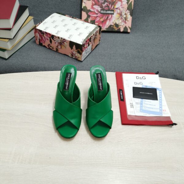 Dolce & Gabbana Satin Mules With Geometric Heel Green For Women DG Shoes