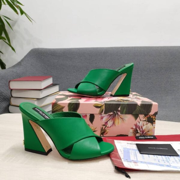 Dolce & Gabbana Satin Mules With Geometric Heel Green For Women DG Shoes