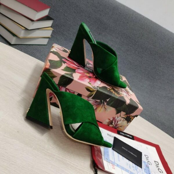 Dolce & Gabbana Satin Mules With Geometric Heel Green For Women DG Shoes