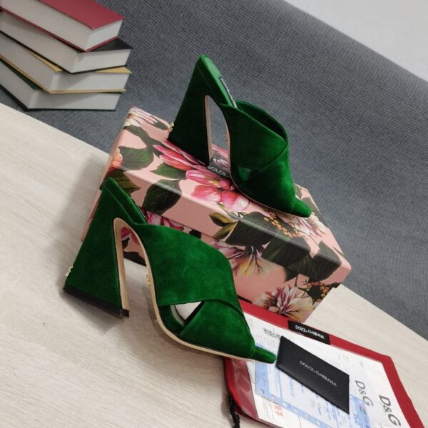 Dolce & Gabbana Satin Mules With Geometric Heel Green For Women DG Shoes