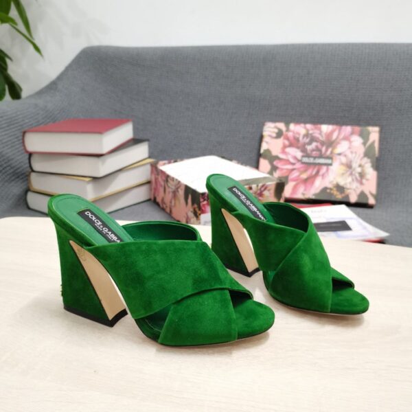 Dolce & Gabbana Satin Mules With Geometric Heel Green For Women DG Shoes