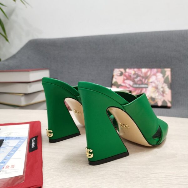 Dolce & Gabbana Satin Mules With Geometric Heel Green For Women DG Shoes