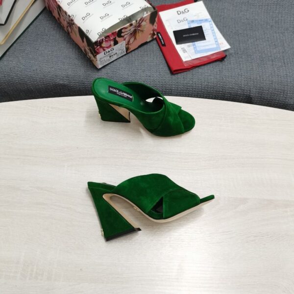 Dolce & Gabbana Satin Mules With Geometric Heel Green For Women DG Shoes
