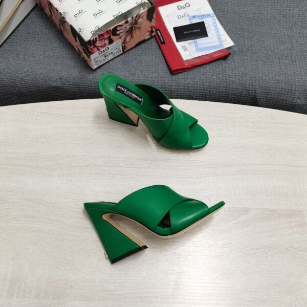 Dolce & Gabbana Satin Mules With Geometric Heel Green For Women DG Shoes