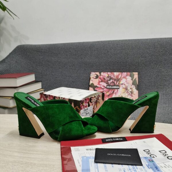 Dolce & Gabbana Satin Mules With Geometric Heel Green For Women DG Shoes
