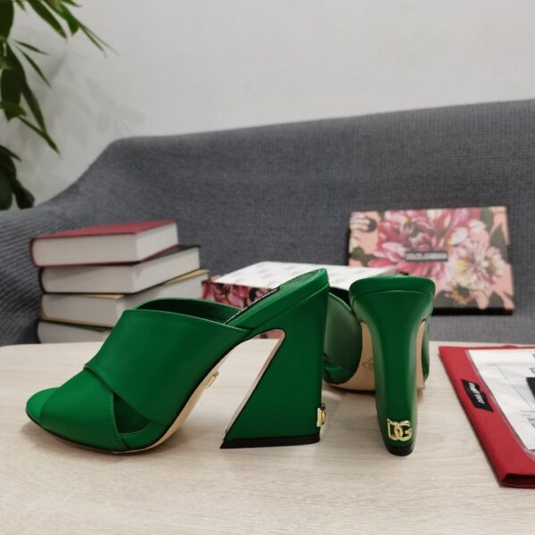 Dolce & Gabbana Satin Mules With Geometric Heel Green For Women DG Shoes