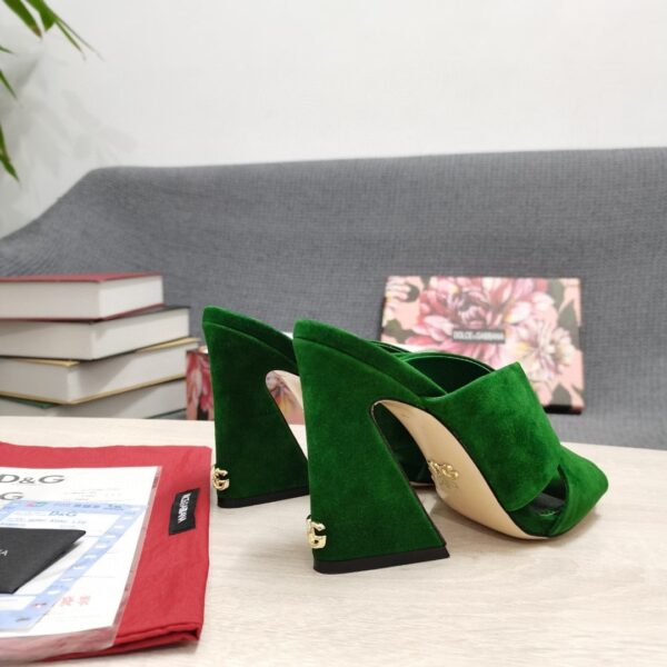 Dolce & Gabbana Satin Mules With Geometric Heel Green For Women DG Shoes