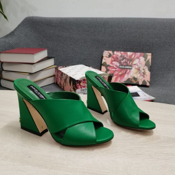 Dolce & Gabbana Satin Mules With Geometric Heel Green For Women DG Shoes