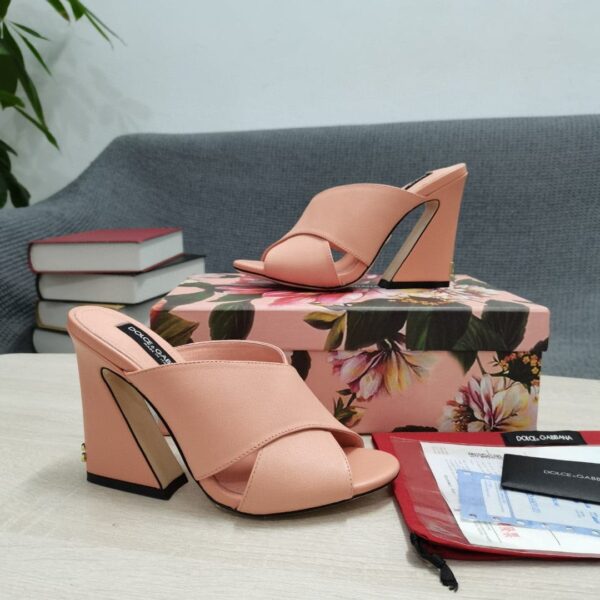 Dolce & Gabbana Satin Mules With Geometric Heel Pink For Women DG Shoes