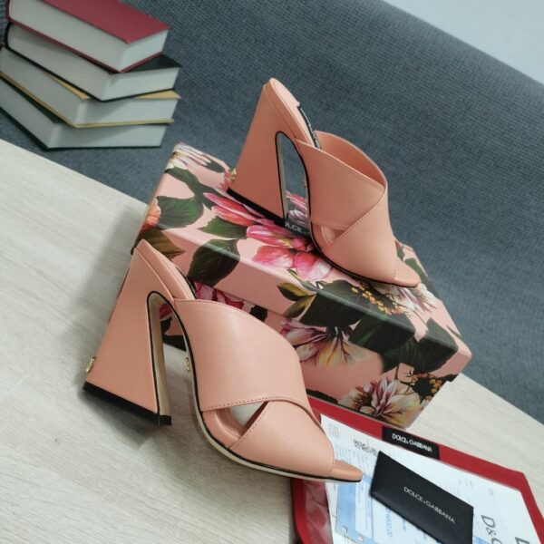 Dolce & Gabbana Satin Mules With Geometric Heel Pink For Women DG Shoes