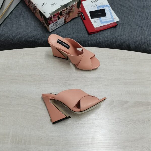 Dolce & Gabbana Satin Mules With Geometric Heel Pink For Women DG Shoes