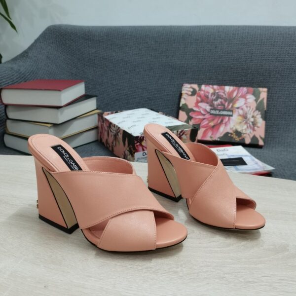 Dolce & Gabbana Satin Mules With Geometric Heel Pink For Women DG Shoes
