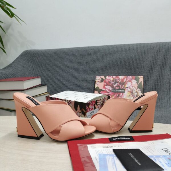 Dolce & Gabbana Satin Mules With Geometric Heel Pink For Women DG Shoes